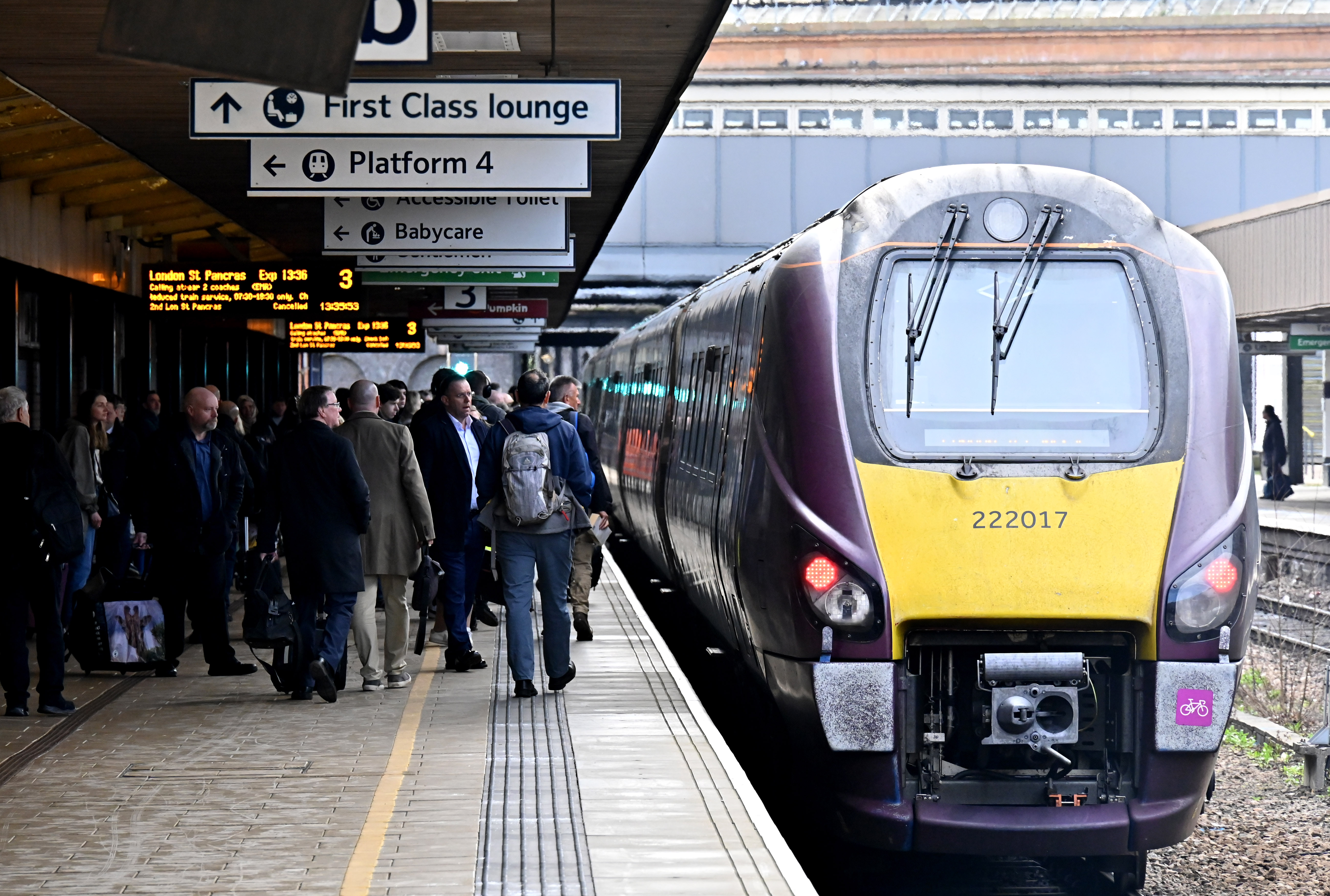 Passengers boarding a train at Leicester station